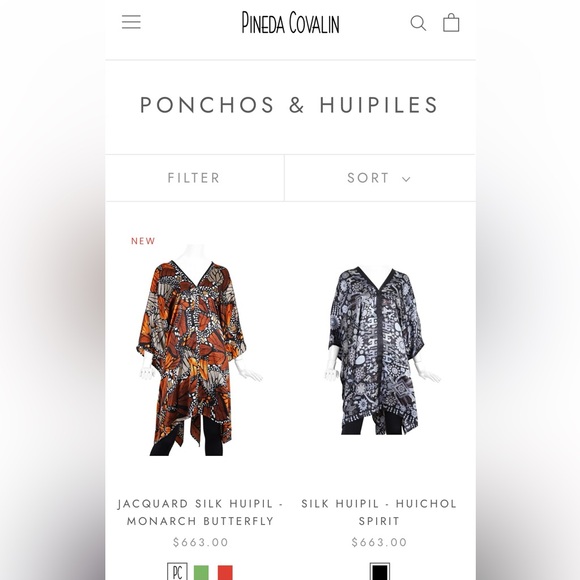 Pineda Covalin Mexico 100% Silk Poncho Huipil Huichol Spirit Pattern Black OS